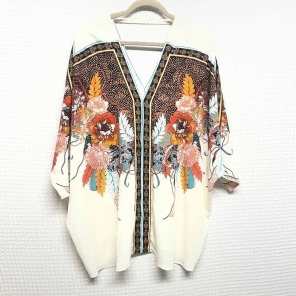 NWOT Rose + Olive Floral Dolman Sleeve Back Cutout V-Neck Blouse Women 2X China